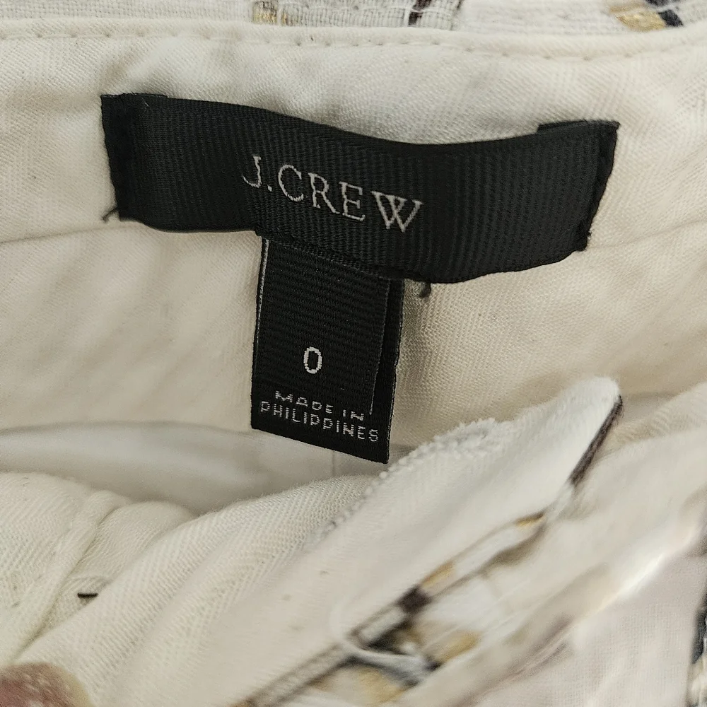 J. Crew Women's Pants Cropped Gold Foil Leaf Garden Pants w/Pockets 100% Linen